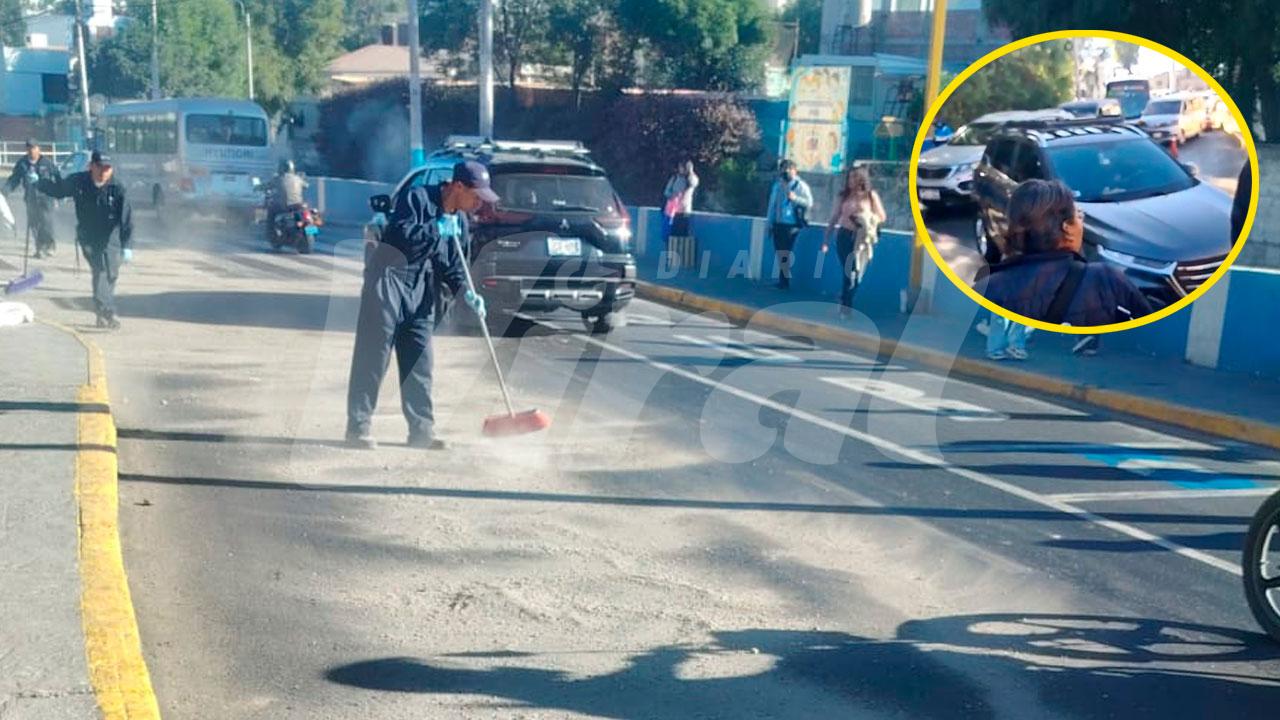 Aceite derramado en avenida Juan de la Torre provocó choques y caos vehicular en Arequipa